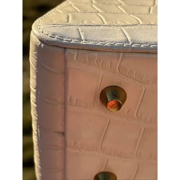 Staud Bag Kenny Cream Trapezoid Handbag Croc Embossed Leather Top Handle 6.5” - Picture 7 of 13